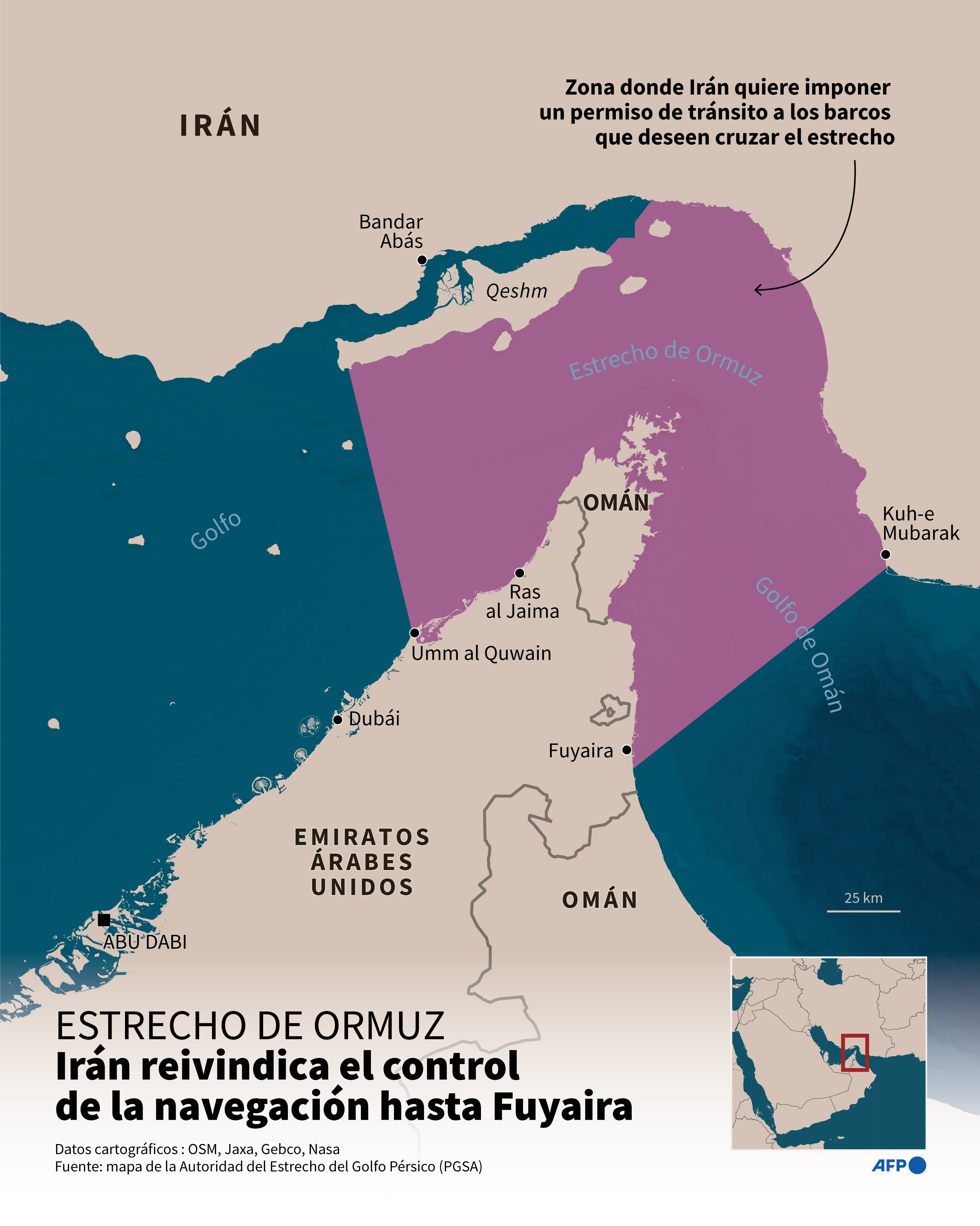 La ubicación del estrecho de Ormuz. (AFP).