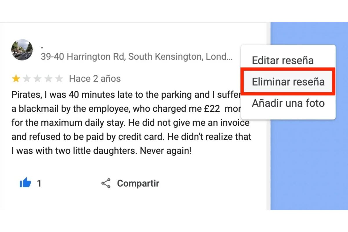 De esta simple forma podrás eliminar una reseña cualquiera en Google Maps. (Foto: andro4all)