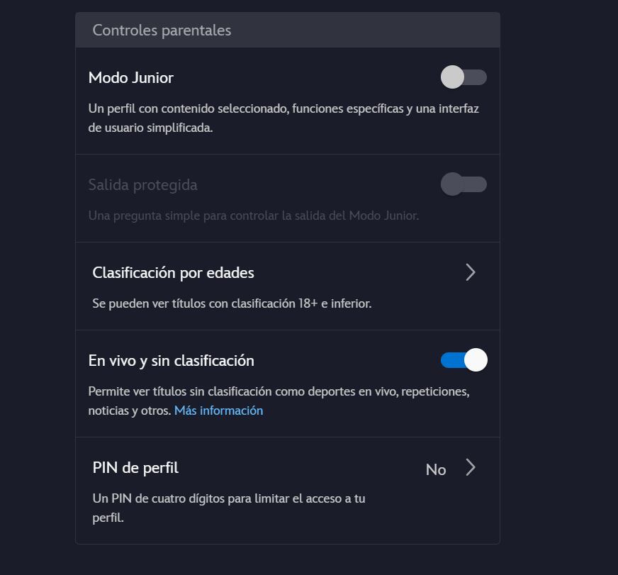 Alternativas de control parental de Disney+.