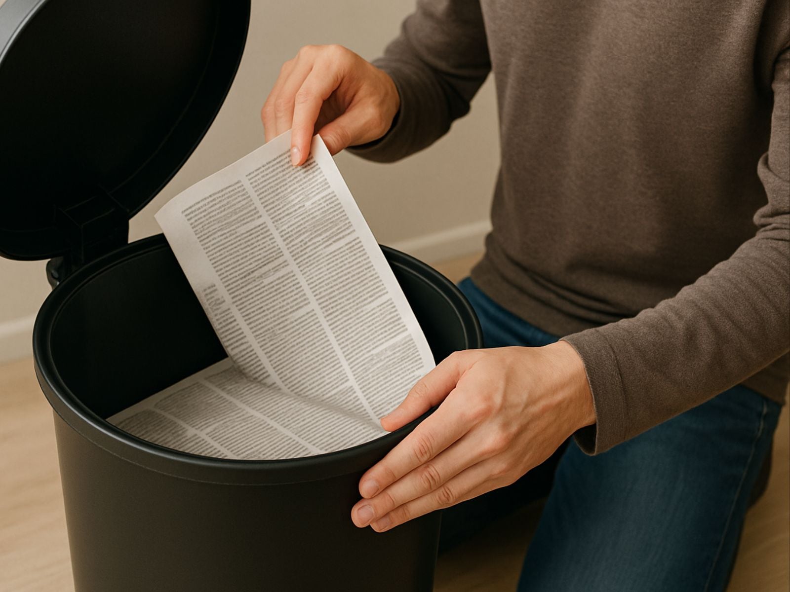 Recuerda, antes de colocar la bolsa de basura, debes insertar papel periódico al fondo de tu tacho. (Crédito: IA / Imagen referencial)