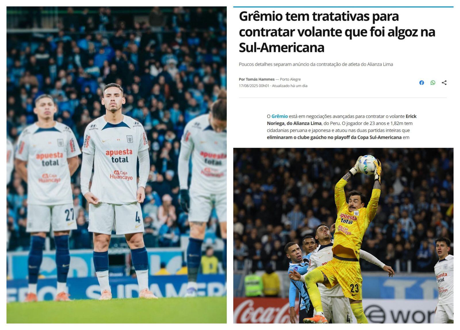 El mediocampista de 23 años se despidió de los hinchas de Alianza Lima el último sábado en el triunfo sobre ADT por la Liga 1 Te Apuesto.