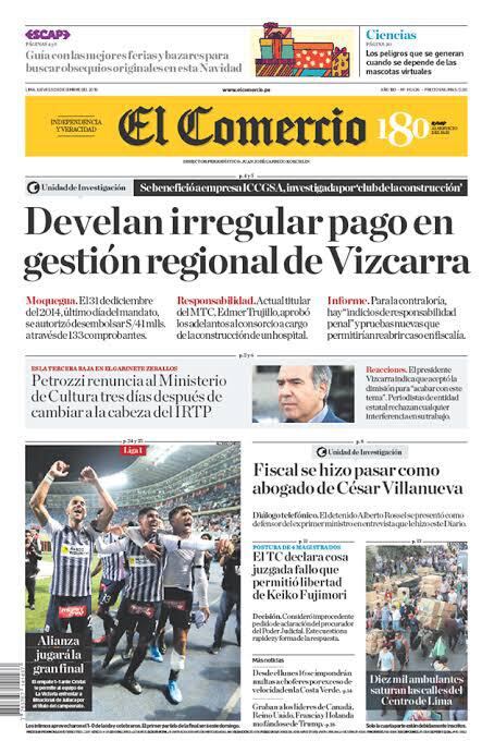 Portada de El Comercio del 5 de diciembre del 2019.