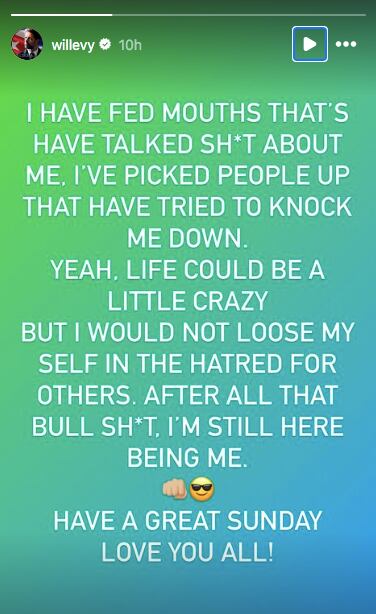 Declaraciones de William Levy a través de sus historias de Instagram (Foto: William Levy / Instagram)