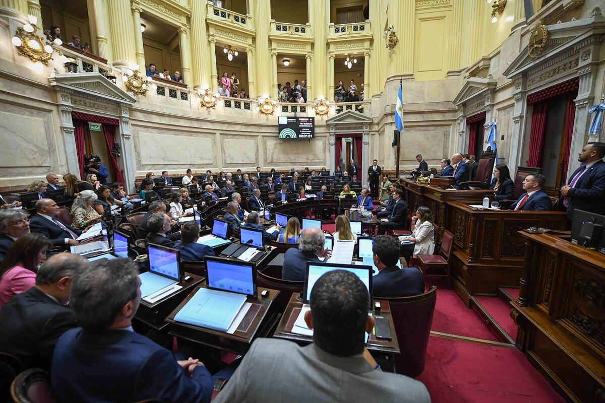 Senadores asistentes al inicio de la sesión en el Congreso en Buenos Aires, el 20 de febrero de 2025. (Foto del Senado argentino / AFP)