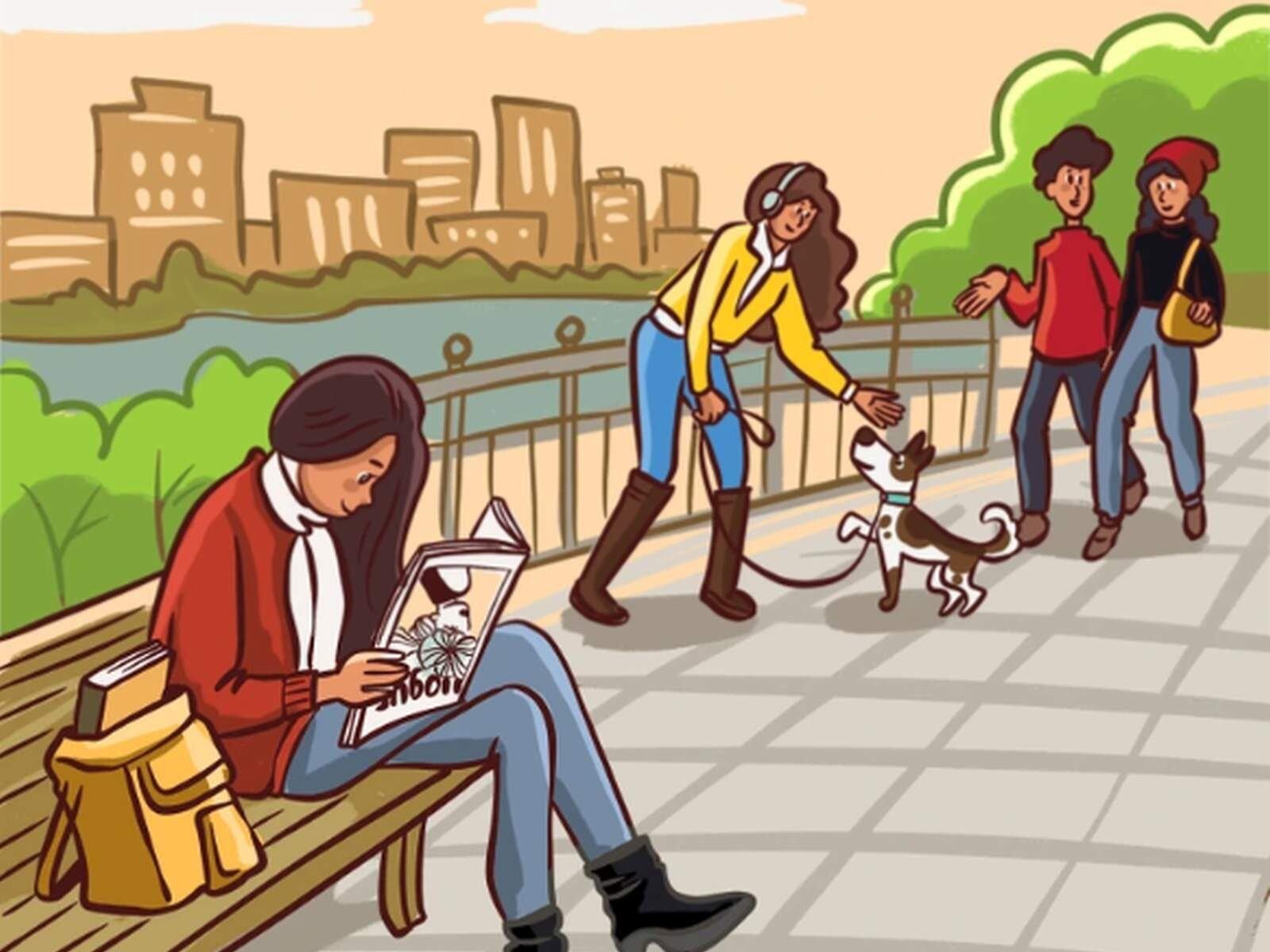 RETO VISUAL | En esta imagen, que muestra a varias personas y a un perro en un parque, hay un error. (Foto: genial.guru)