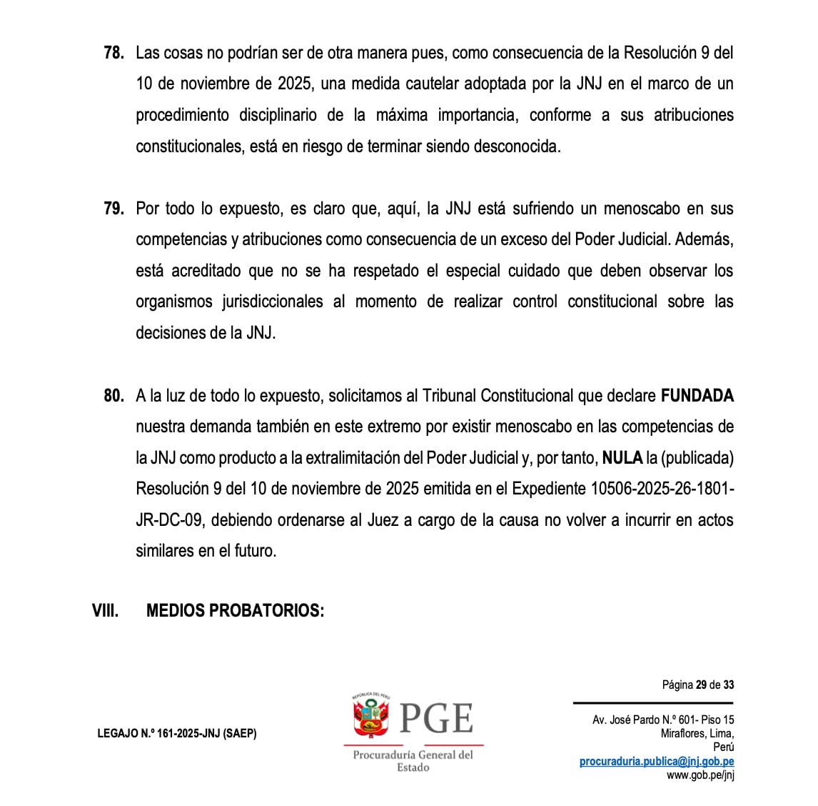 Demanda Competencial de la Junta Nacional de Justicia por el caso Delia Espinoza