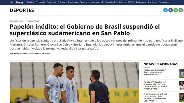 “Papelón mundial”: así reaccionó la prensa mundial a la suspensión del Argentina-Brasil | FOTOS