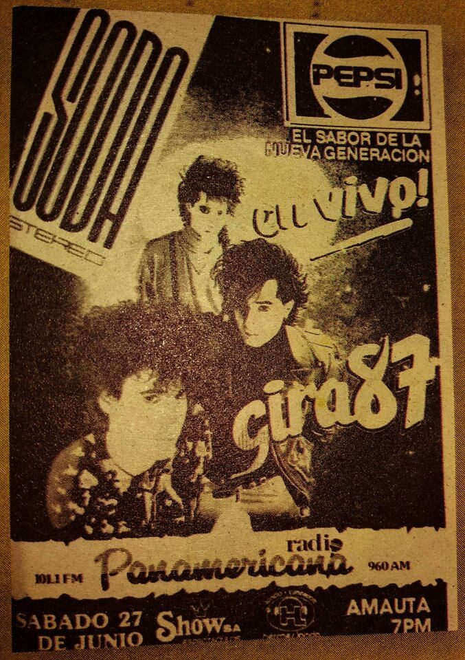 Afiche de Soda Stereo anunciando su presentación en el Coliseo Amauta de Lima por su gira "Signos" con tres fechas en 1987. (Foto: Difusión)