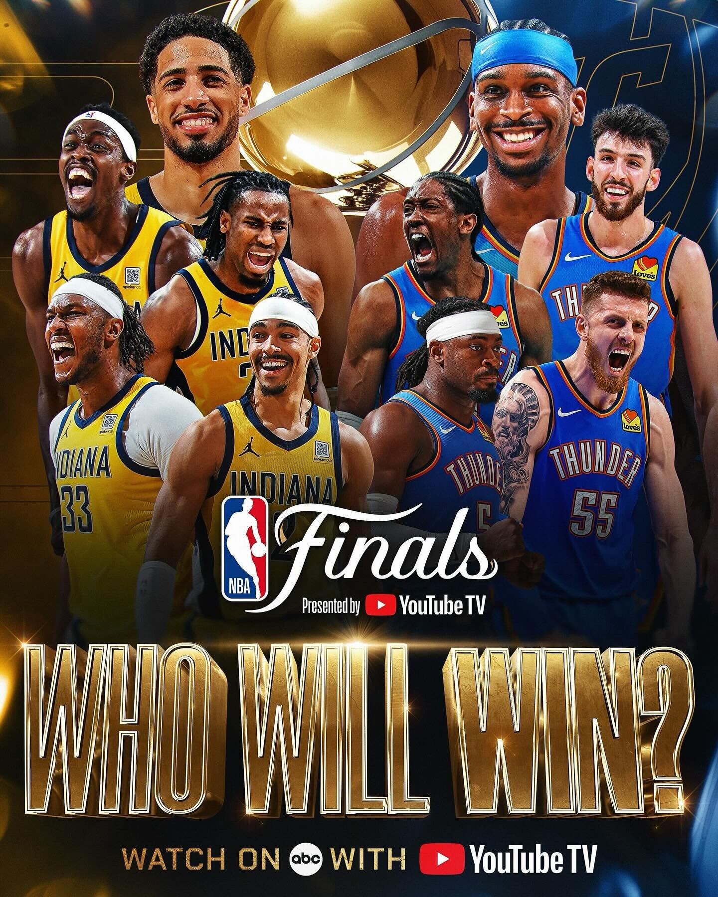 Pacers. Thunder. ¡Se juegan las Finales de la NBA presentadas por YouTube TV! El Juego 1 arranca este jueves 5 de junio a las 8:30pm/ET en ABC. | Crédito: @nba / Instagram