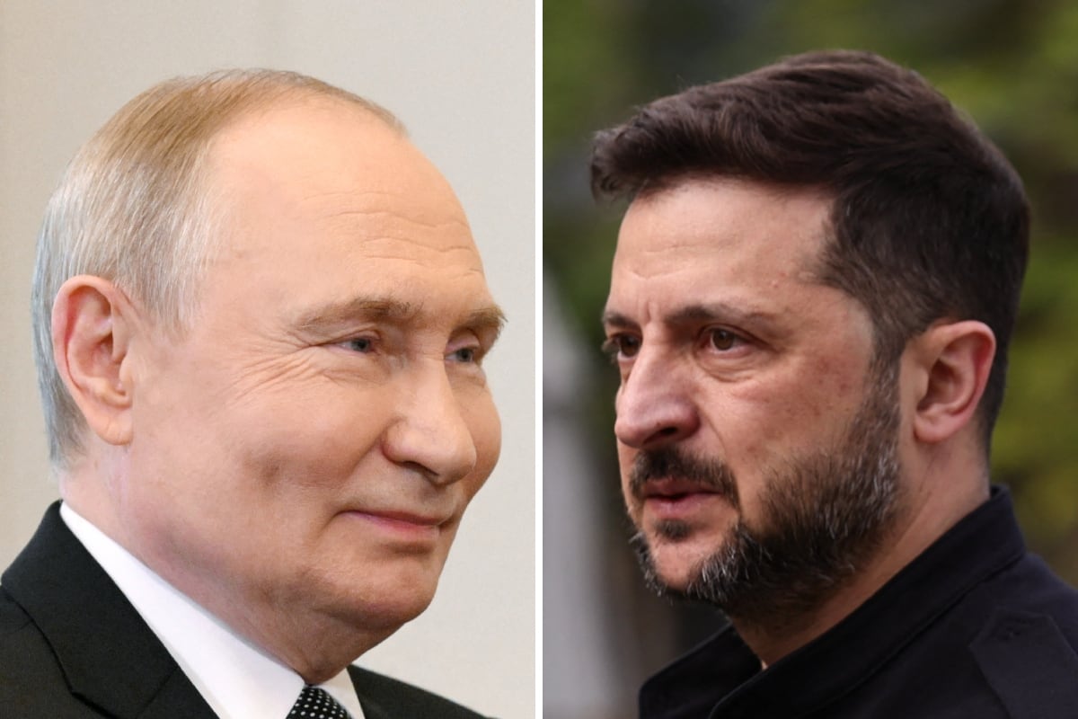 El mandatario ruso, Vladimir Putin; y el presidente de Ucrania, Volodymyr Zelensky. (Fotos de Alexey DANICHEV / Teresa SUAREZ / AFP)
