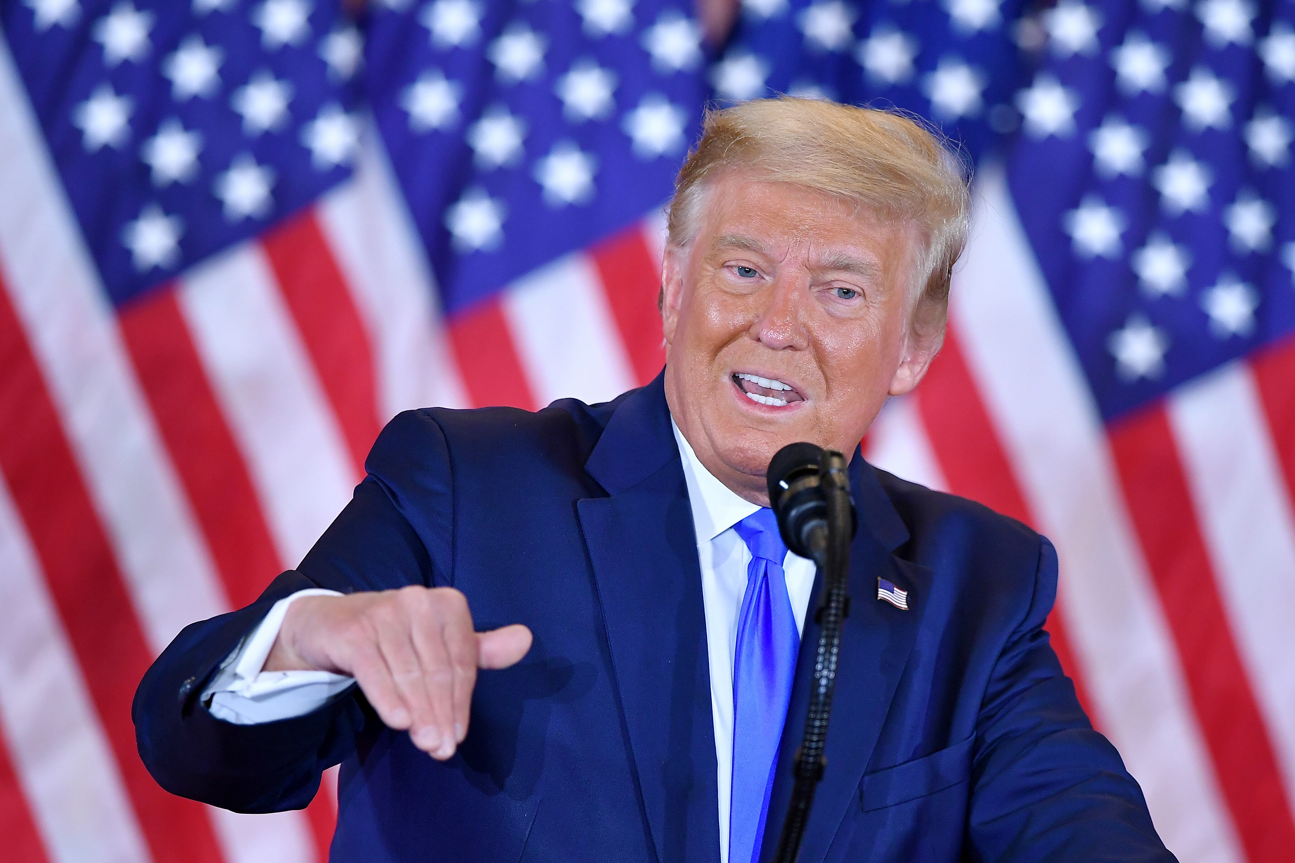 US President Donald Trump speaks on elections results in the East Room of the White House in Washington, DC on November XX, 2020.