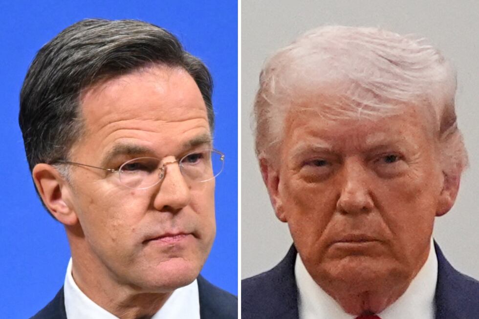 El secretario general de la OTAN, Mark Rutte; y el presidente de Estados Unidos, Donald Trump. (Nicolas TUCAT / Alex BRANDON / AFP)