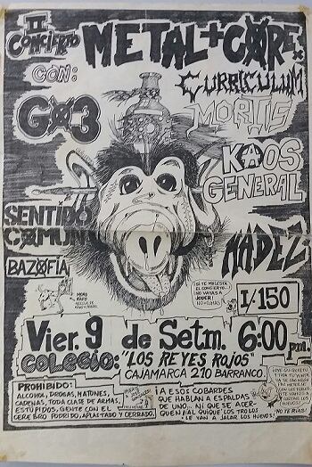 Afiche del concierto Metalcore II, protagonizado por un Alf con una baqueta atravesada y un "trolo" armado lanzando amenazas, un símbolo del momento irrepetible al que su autor Guillermo llegó con sus dibujos. (Foto: RevistaMolok)