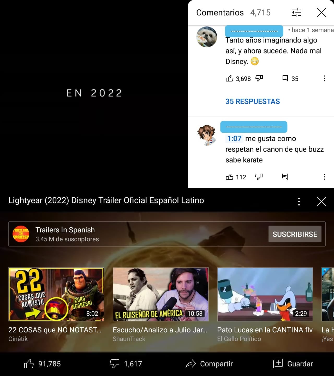Arriba los comentarios con la pantalla completa y abajo la lista de reproducción (Foto: Mag)
