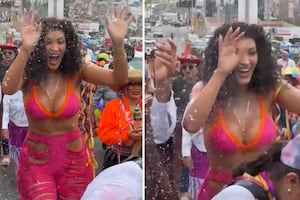 Arrojan agua y pintura a Michelle Soifer durante carnavales en el Callao