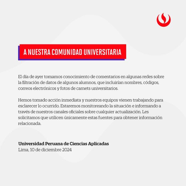 La UPC emitió un comunicado la tarde de este martes.