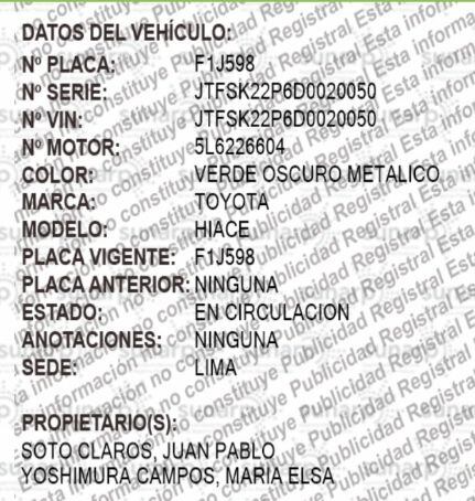 Registro vehicular de Sunarp