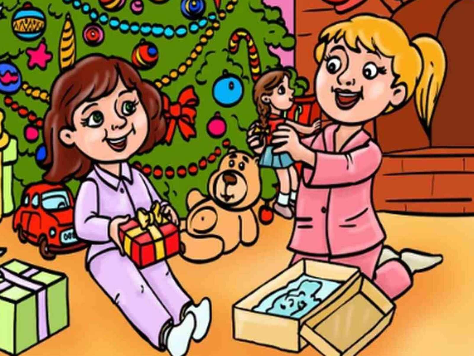 RETO VISUAL | En esta imagen se aprecia a dos niñas felices debido a los regalos que recibieron por Navidad. (Foto: genial.guru)