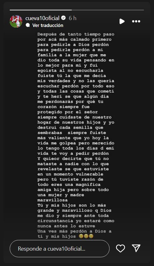 Mensaje que Christian Cueva le dedicó a Pamela López para pedirle perdón | Foto: Instagram