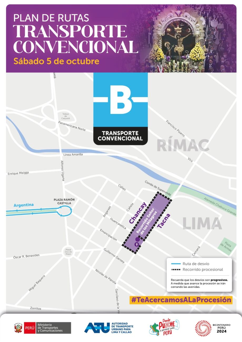 El Señor de los Milagros saldrá a recorrer las calles, jirones y avenidas del Centro de Lima. Foto: ATU