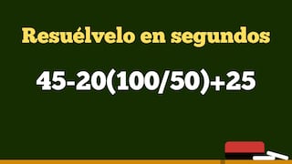 Una prueba para comprobar si eres atento: ¿cuál es el resultado de 45-20(100/50)+25?