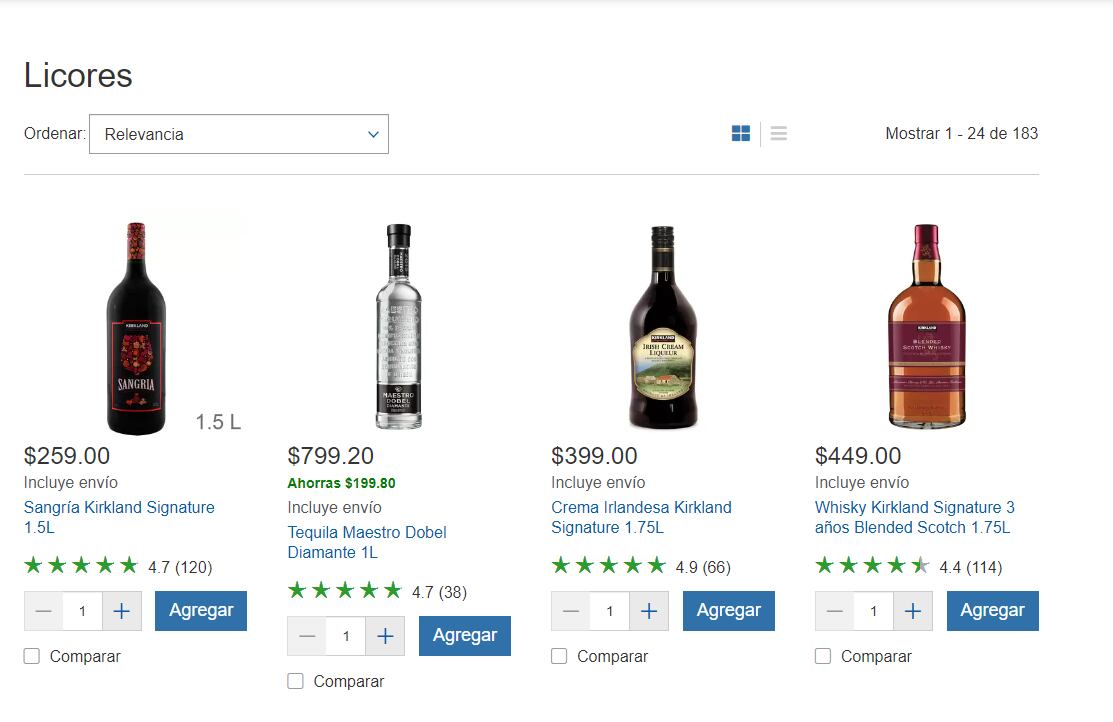 Algunos de los tragos que ofrece Costco (Foto: Costco)