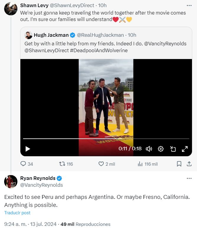 Tweet de Ryan Reynolds | X (Captura)