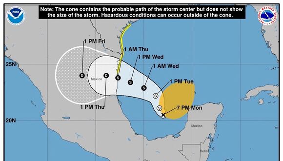 La posible trayectoria de cinco días de una tormenta por el Golfo de México, el 17 de junio de 2024. (Foto de NHC / EFE)