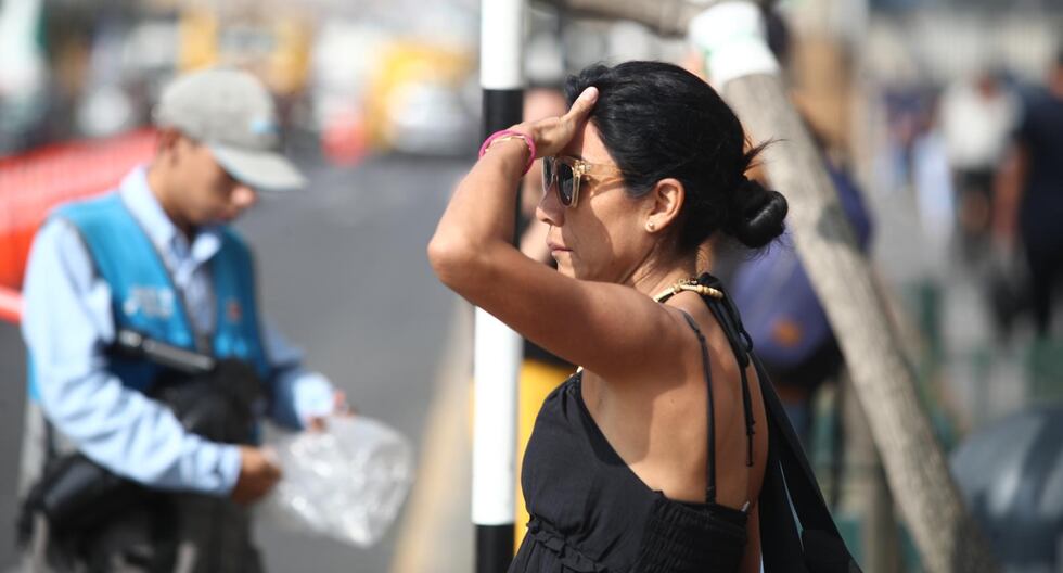 Centro de Lima. Personas se protegen del calor usando sombrillas y gorros. Desde fines del año pasado se anticipaba un verano con temperatura por encima de lo normal.
