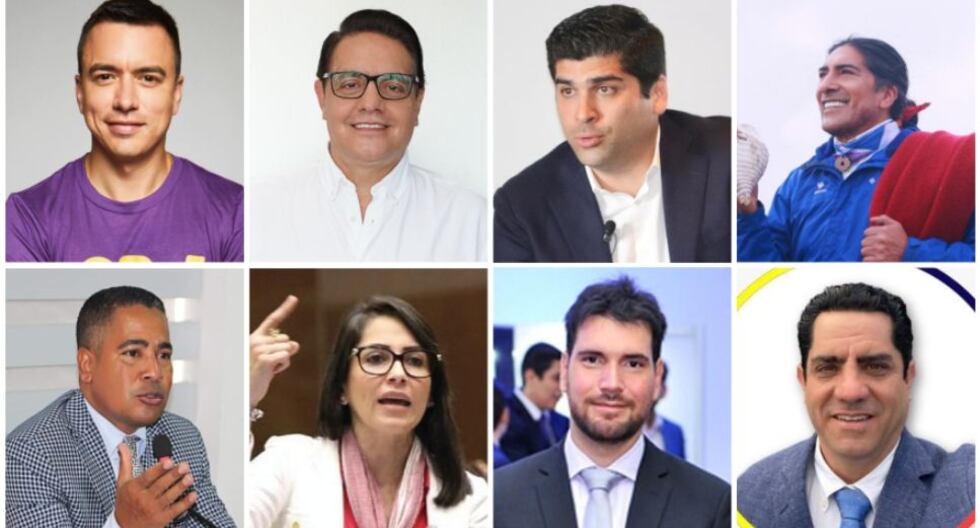 Ocho candidatos presidenciales oficializaron su inscripción ante el Consejo Nacional Electoral de Ecuador para participar en las elecciones de las que surgirá el sucesor del mandatario Guillermo Lasso. (Fotos: Redes sociales de los candidatos)