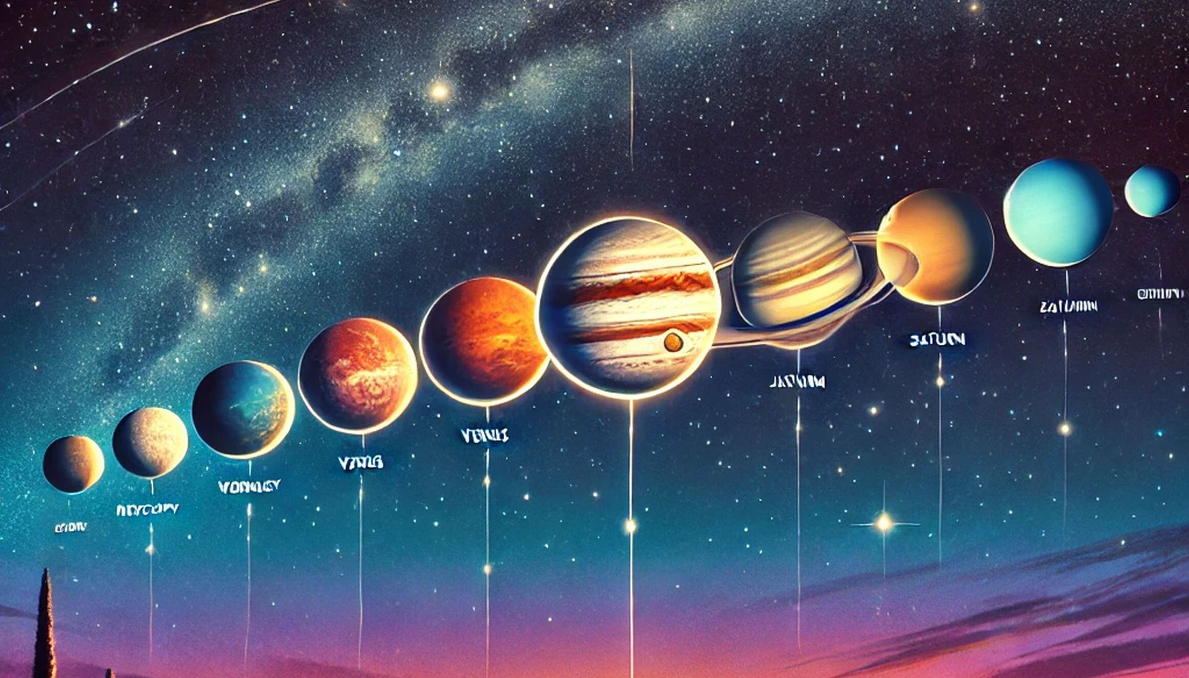 El 28 de febrero de 2025, México será testigo de una impresionante alineación planetaria en la que hasta siete planetas podrán observarse en el cielo vespertino. (Foto: DALL-E / Open AI)