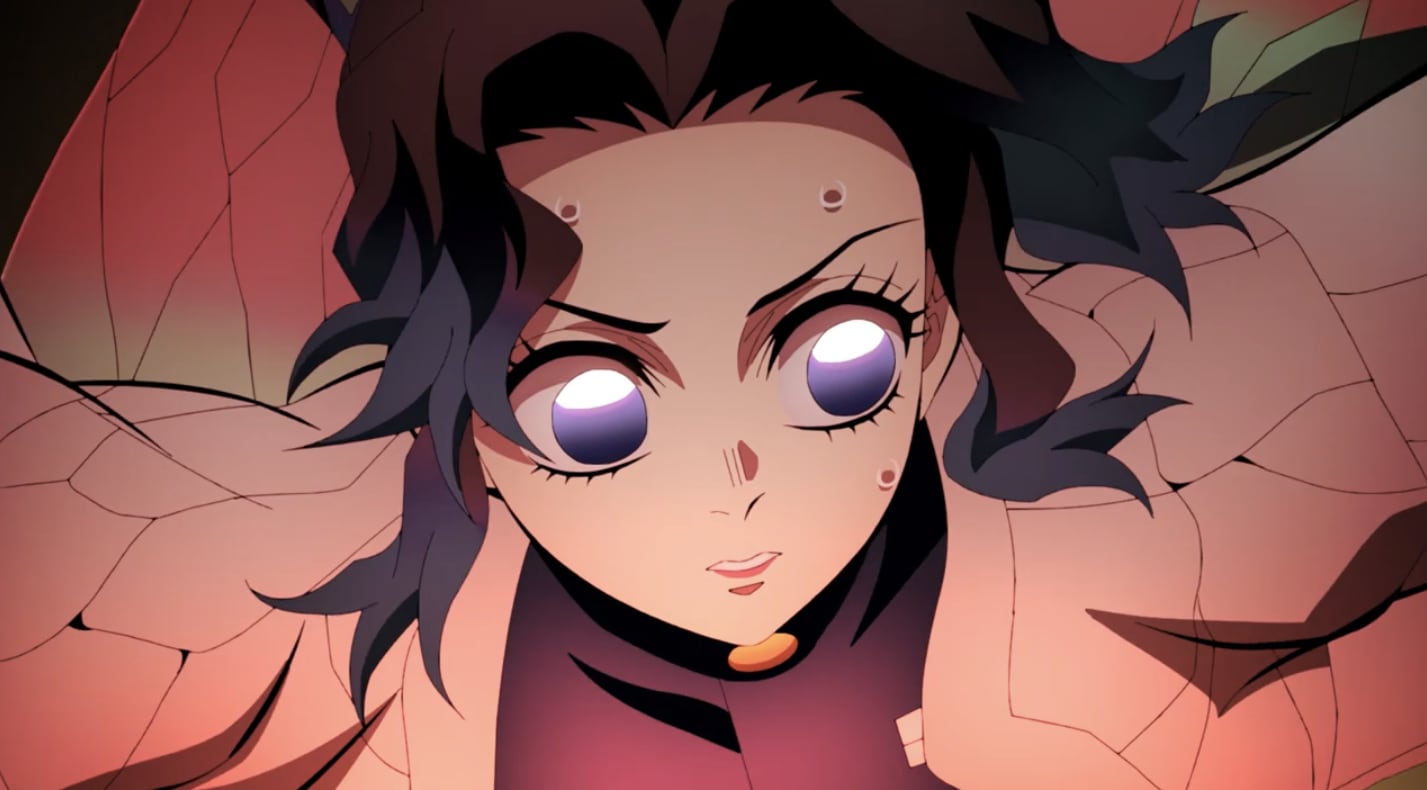 Shinobu Kocho en su llegada a la Fortaleza Dimensional Infinita en el episodio 8 de la temporada 4 de "Kimetsu no Yaiba" (Foto: Ufotable)