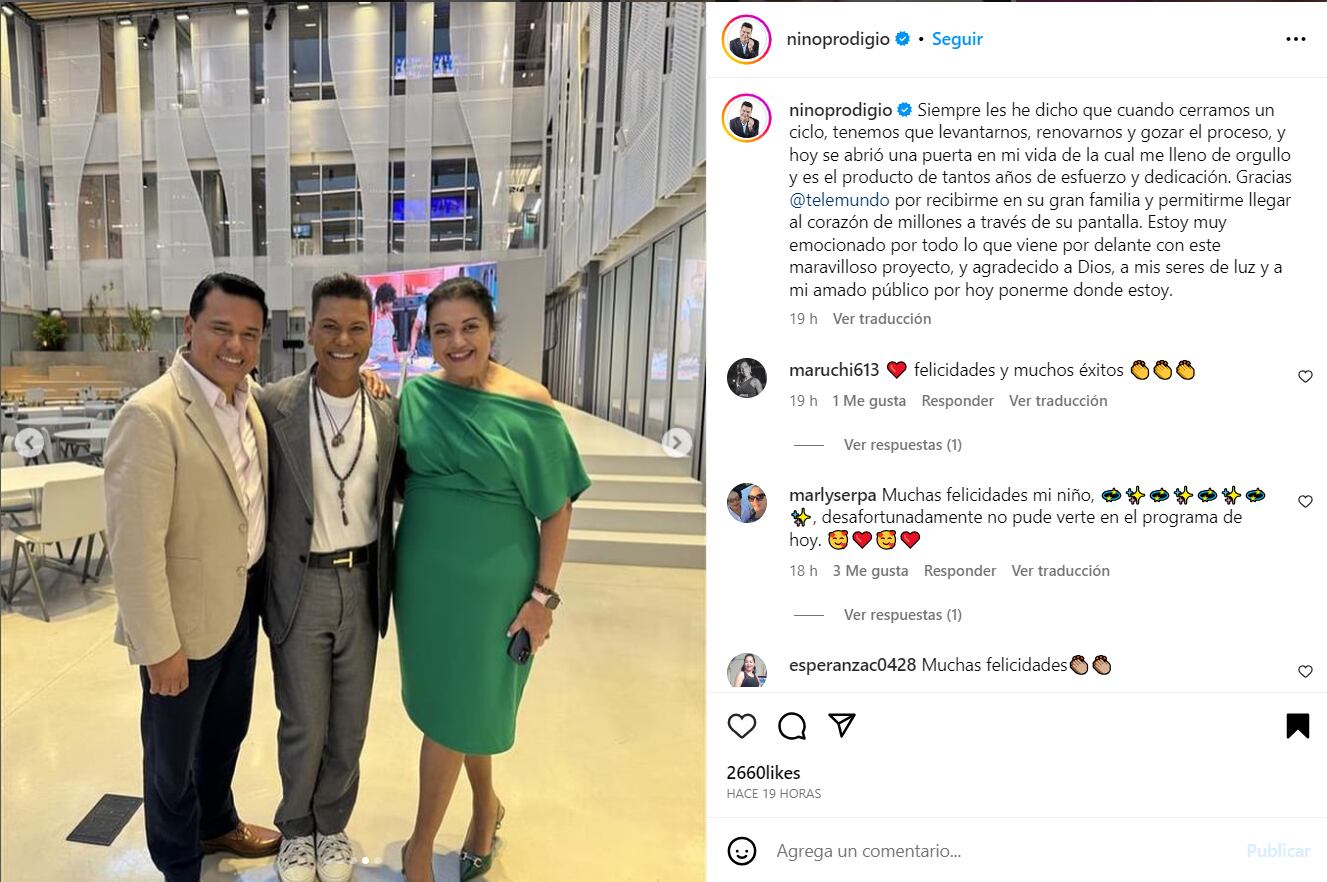 El vidente agradeció a todos por su nueva etapa en Telemundo (Foto: Niño Prodigio / Instagram)