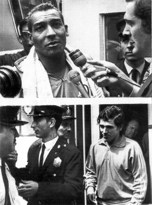 El Comercio obtuvo estas fotos de los jugadores de Sporting Cristal al salir de la comisaría en Buenos Aires. Arriba, el capitán Roberto "Tito" Elías; abajo, Ramón Mifflin. (Fotos: UPI)