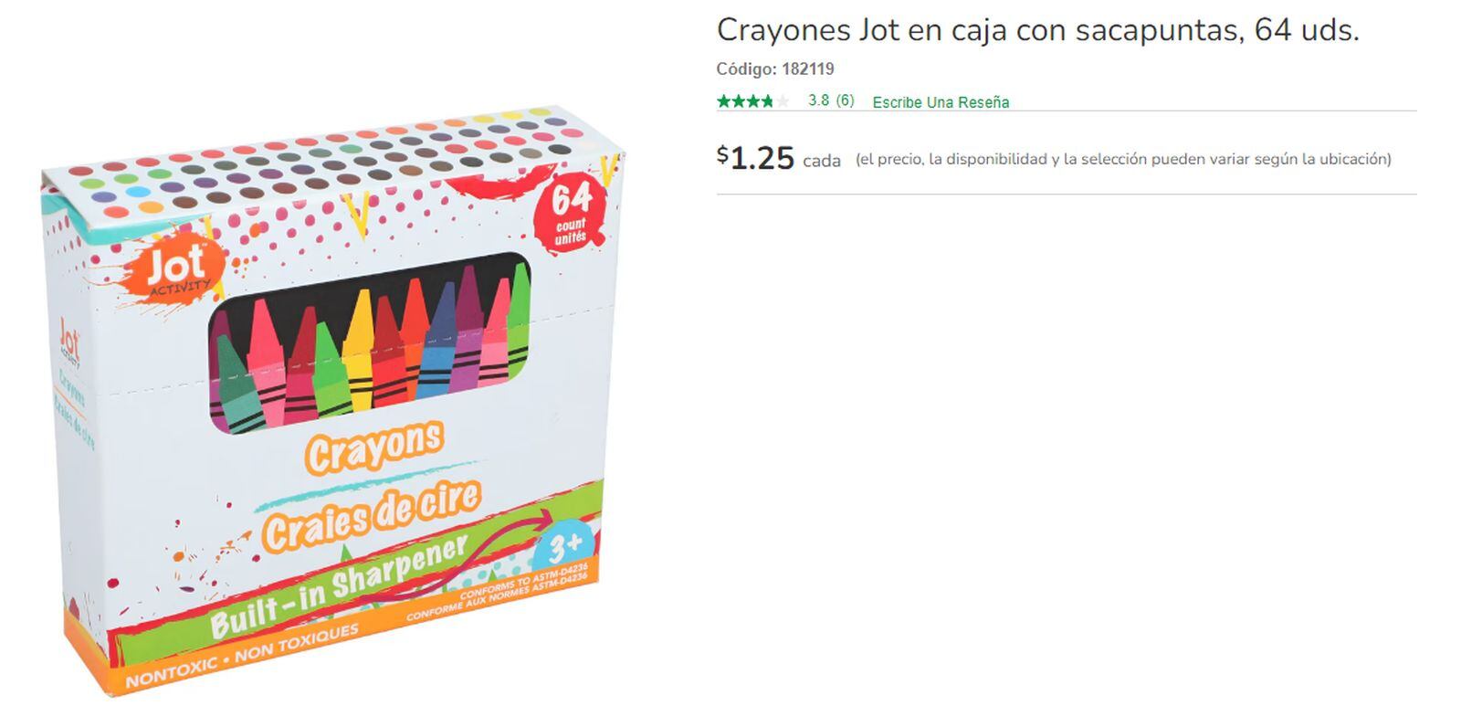 Cajas de crayones Jot por 64 unidsdes a solo US$1.25 (Foto: Dollar Tree)
