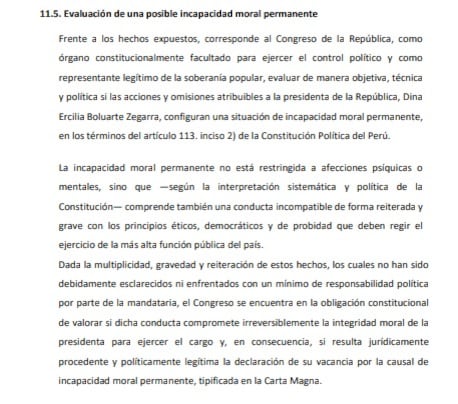 Informe recomienda evaluar vacancia de Boluarte.