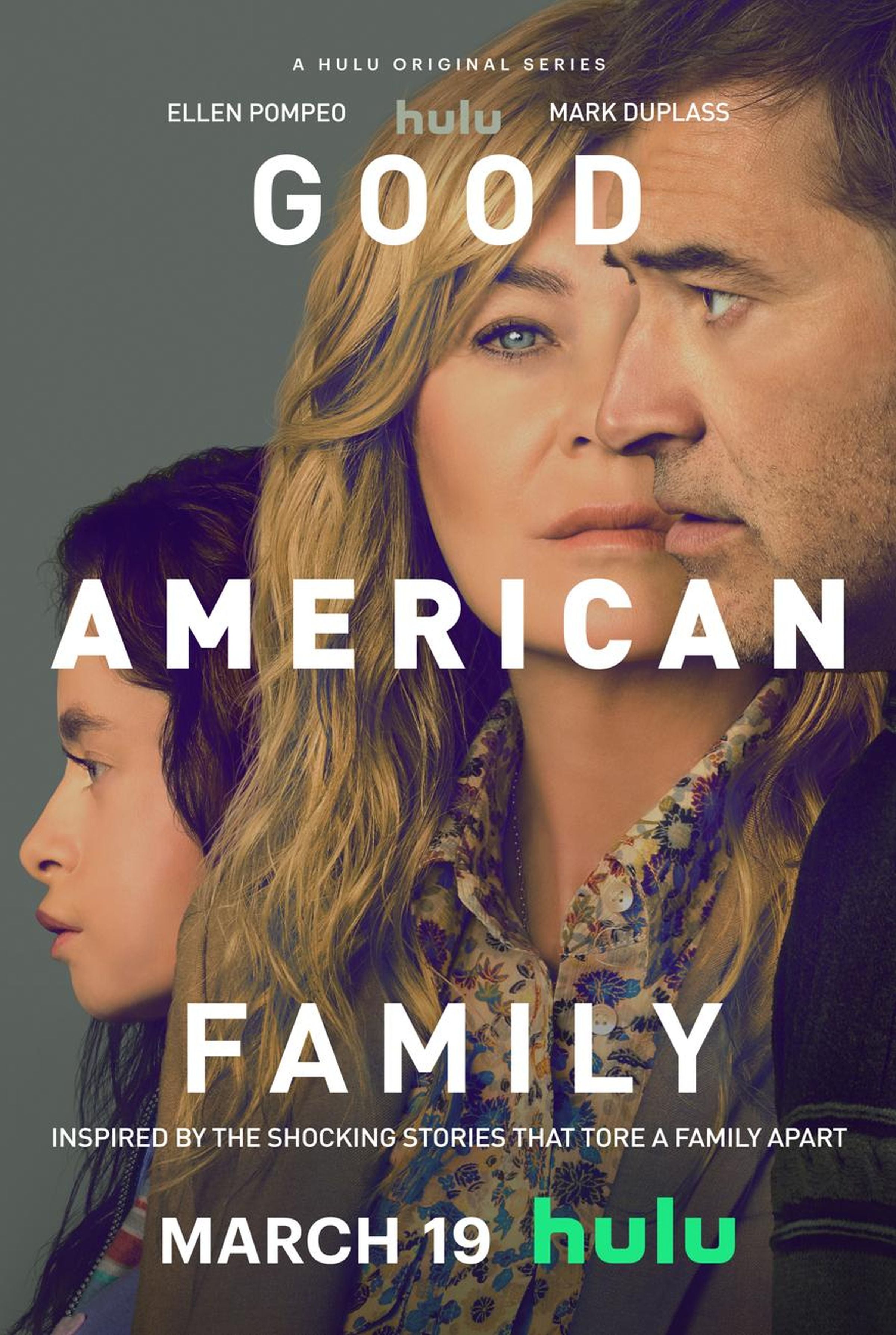 Póster oficial de "Good American Family", que es la primera serie de Ellen Pompeo tras "Grey's Anatomy" (Foto: Hulu)