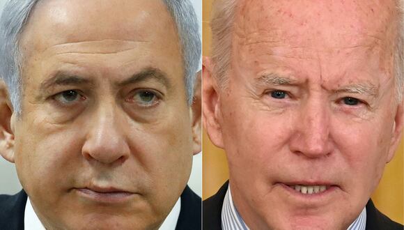 El primer ministro de Israel Benjamin Netanyahu y el presidente de Estados Unidos Joe Biden. (JACK GUEZ y SAUL LOEB / AFP).