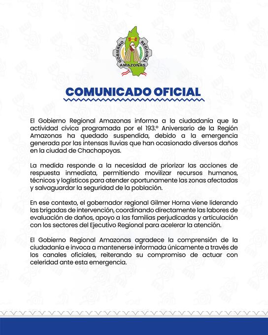 Comunicado de Gore Amazonas