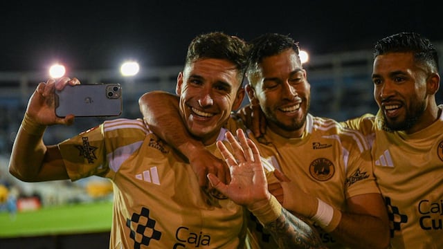 Facundo Callejo, goleador de Cusco FC, celebra su gol ante Sporting Cristal. (Foto: Paloma del Solar / GEC)