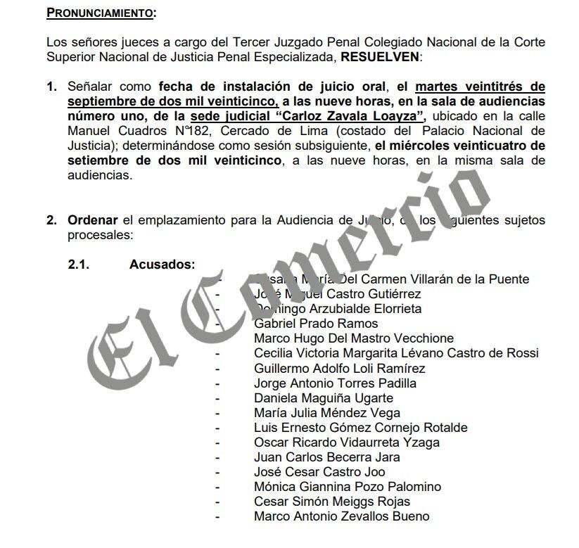 Resolución que ordena inicio del juicio oral contra Susana Villarán.