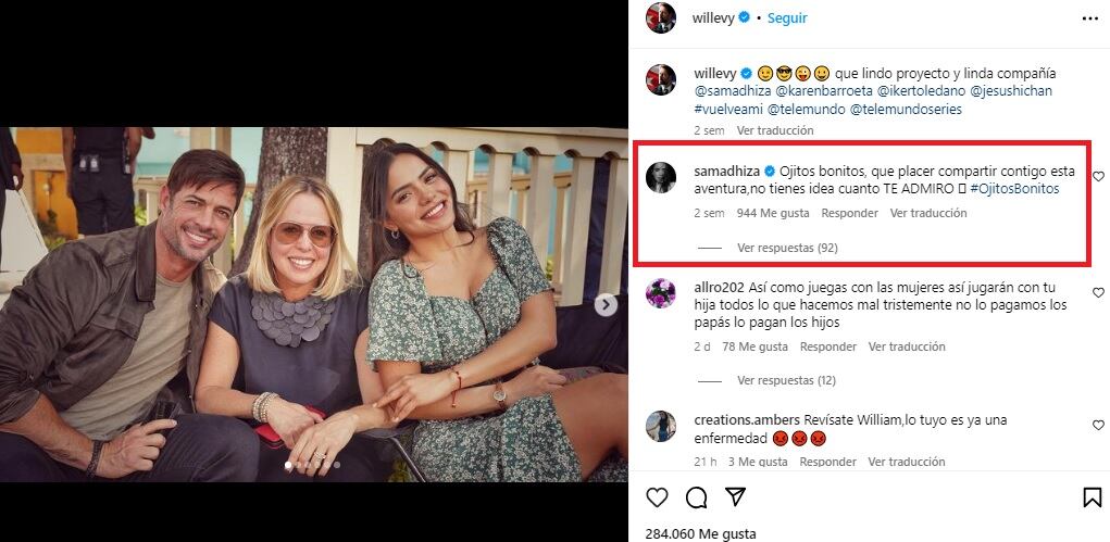 Samadhi Zendejas le dice de cariño “ojitos lindos” a William Levy (Foto: William Levy/ Instagram)
