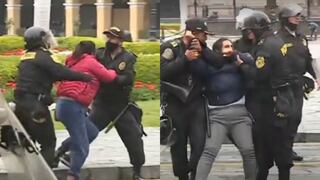 Trabajadores de limpieza protestaron en la Plaza Mayor de Lima y fueron retirados en medio de empujones y jaloneos por la PNP 