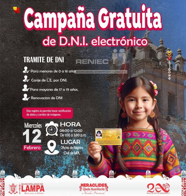 El Documento Nacional de Identidad (DNI) permite al ciudadano identificarse y realizar diversos trámites en todo el país. Foto: Municipalidad Provincial de Lampa