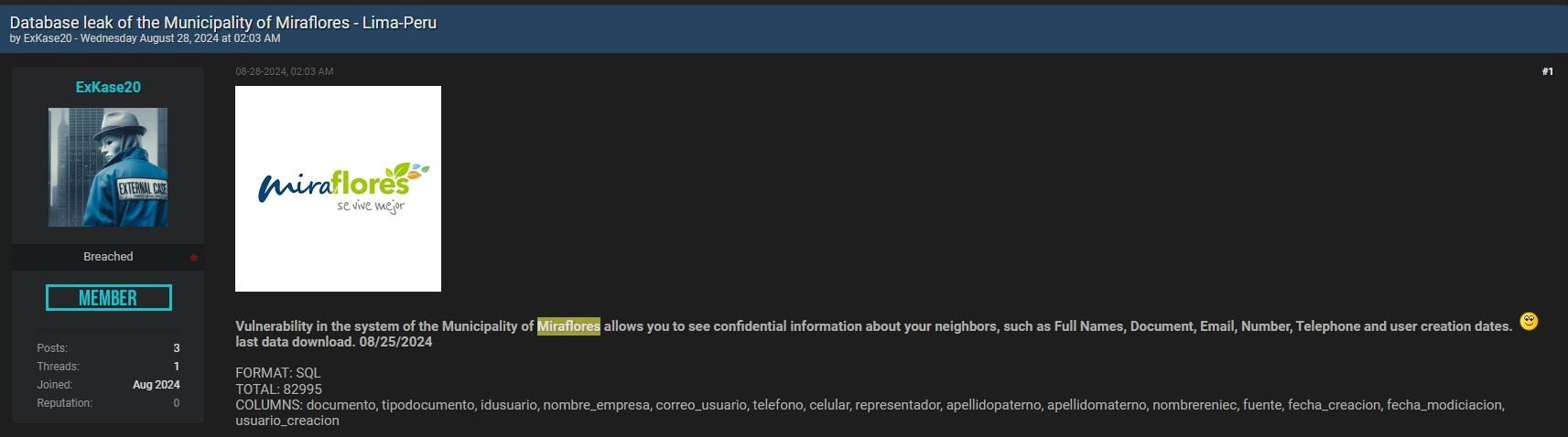 Publicación en Brechforums por el usuario ExKase20.
