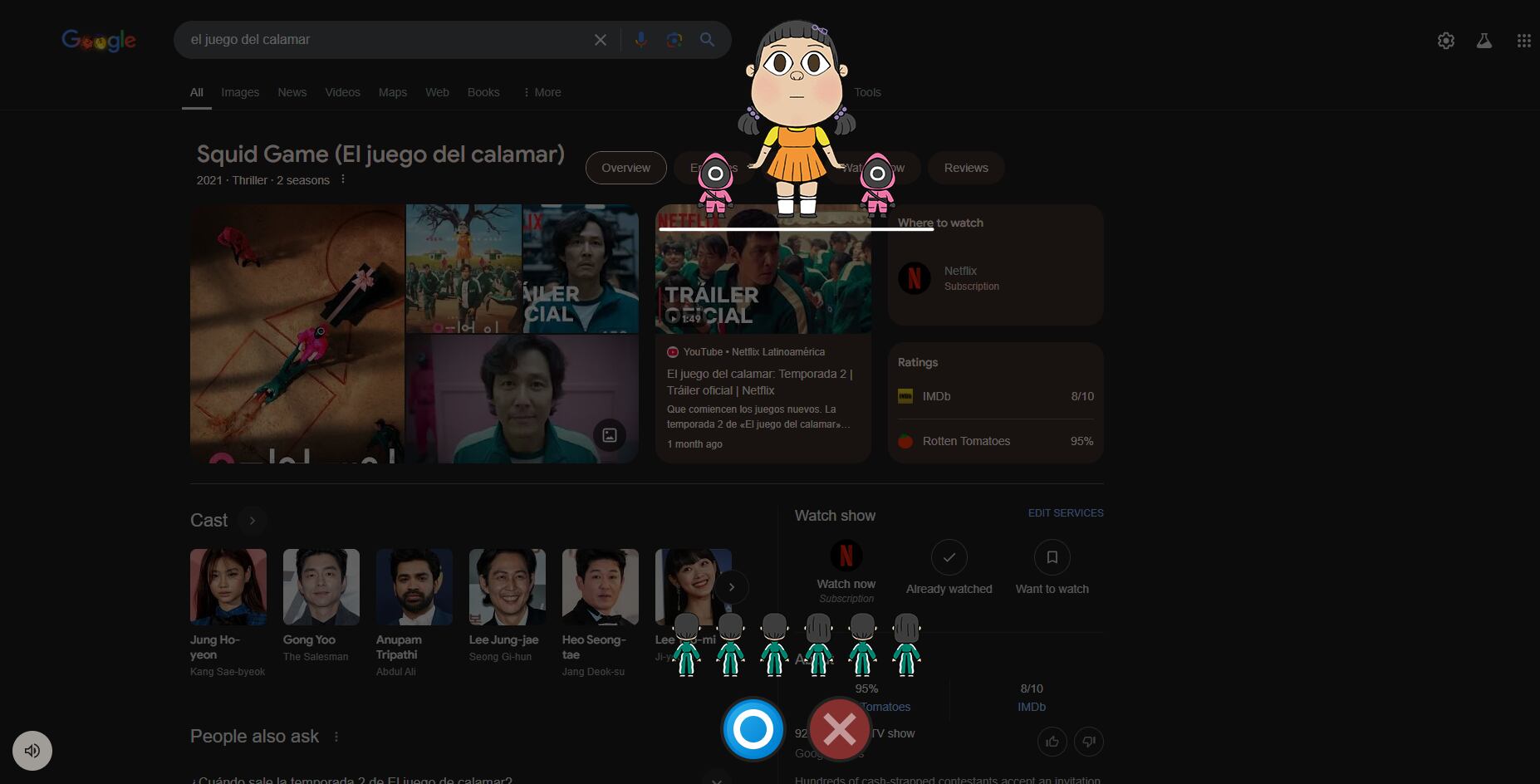 Esto pasa si buscas 'El Juego del Calamar' en Google.