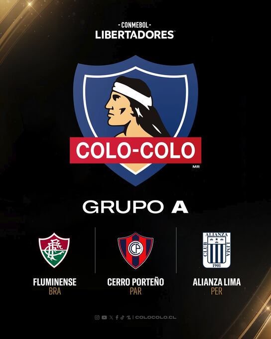 Colo Colo compartió en sus redes la formación del Grupo A en la Copa Libertadores 2024.