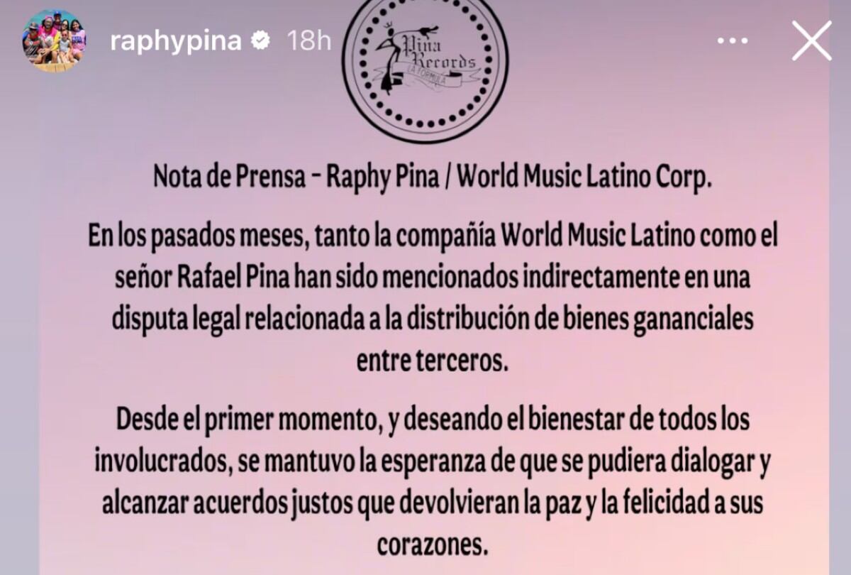 Las declaraciones compartidas por Raphy Pina en su cuenta de Instagram. | Crédito: Instagram / Raphy Pina
