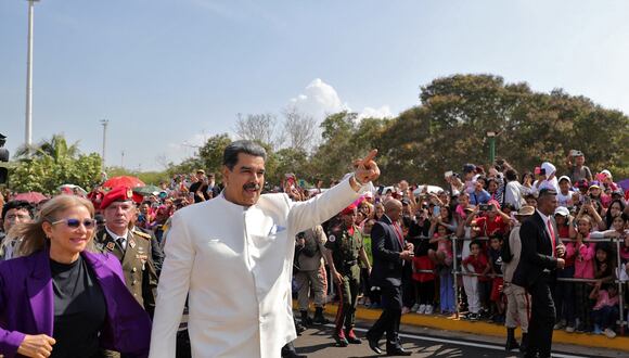 El presidente de Venezuela, Nicolás Maduro, durante en un evento con motivo del Bicentenario de la Batalla Naval del Lago de Maracaibo, en Maracaibo, Estado Zulia, Venezuela, el 24 de julio de 2023. (Foto de la Presidencia de Venezuela / AFP)