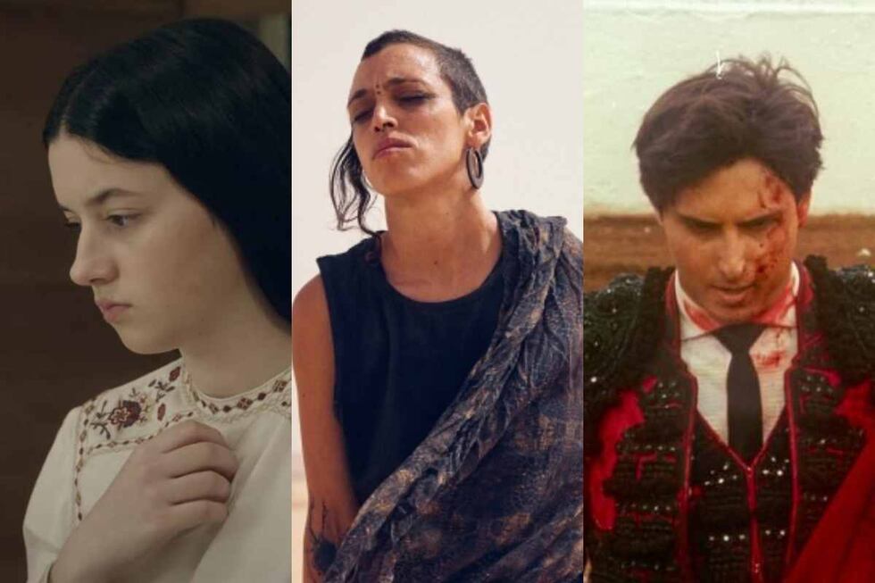 De izquierda a derecha imágenes de "Los Domingos", "Sirat" y "Tardes de soledad", que se llevaron estatuillas en los Premios Goya 2026.